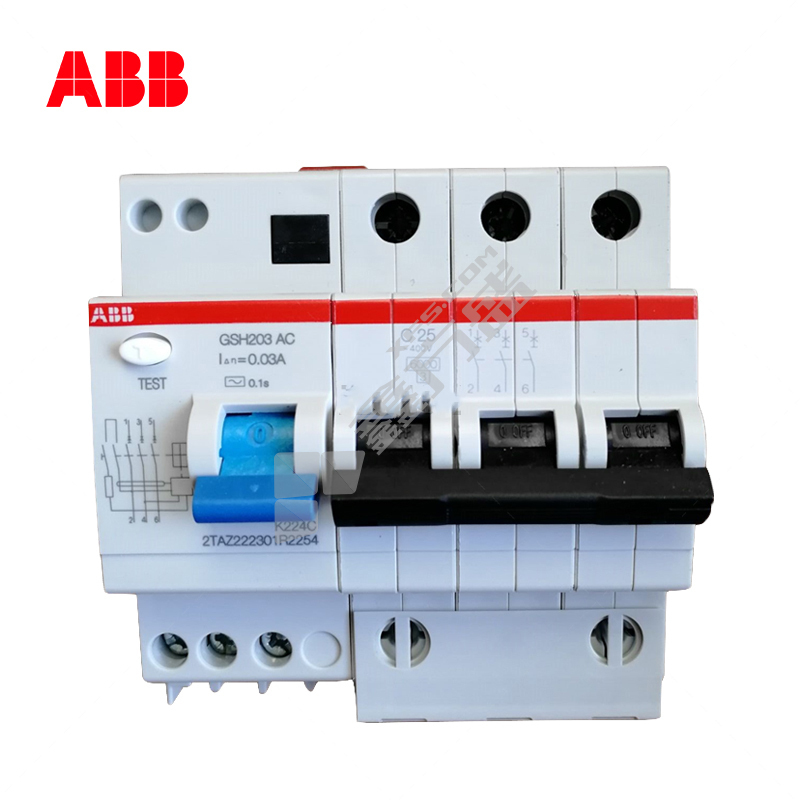 ABB 小型漏电断路器GSH203 A系列3P GSH203 A-B13/0.03 AP-R 3P 13A 30mA 电子式 6kA