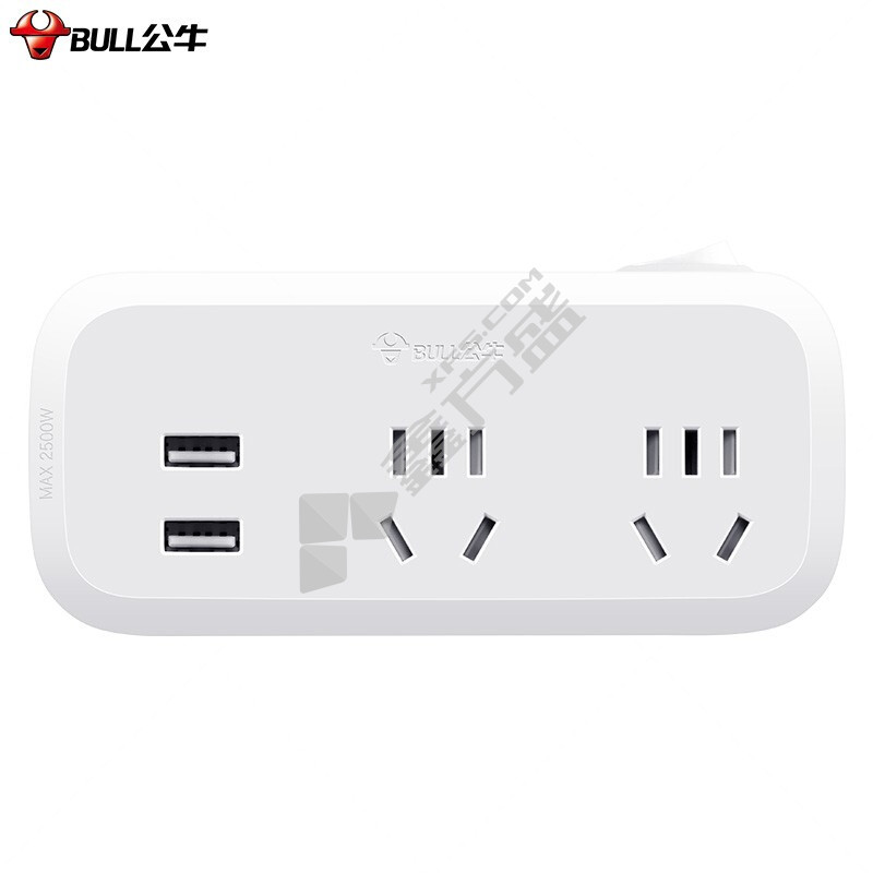 公牛 2位五孔 一转多转换器 SN-934Q(重复) 10A 总控开关 无线 白色 2个USB接口 12W