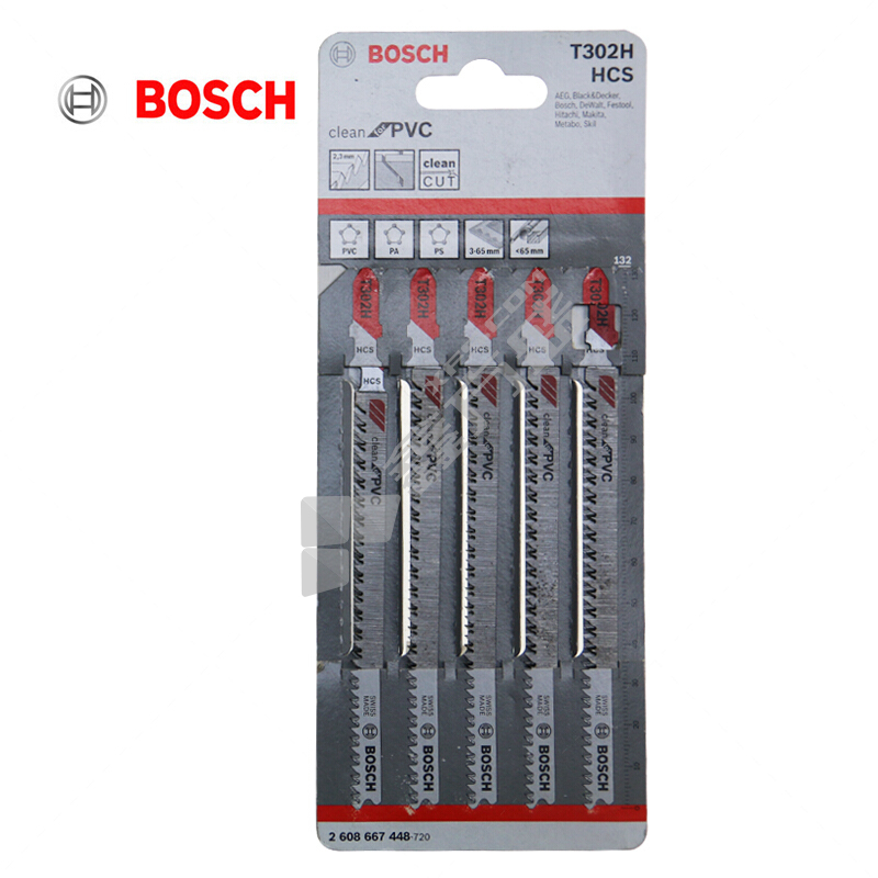 博世 BOSCH 曲线锯锯条 T302H 5支/盒 132mm 2.3mm T302H PVC塑料专用 5支/盒（2608667448） 2608667448
