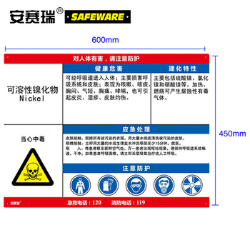 安赛瑞 14624 职业病危害告知卡 14624 600*450mm/可溶性镍化物