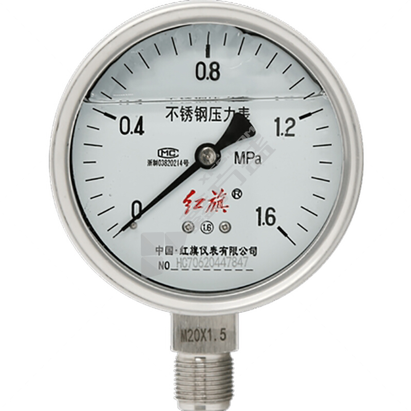 红旗 YTN100BF不锈钢抗震压力表 1Mpa 100mm YTN-100BF