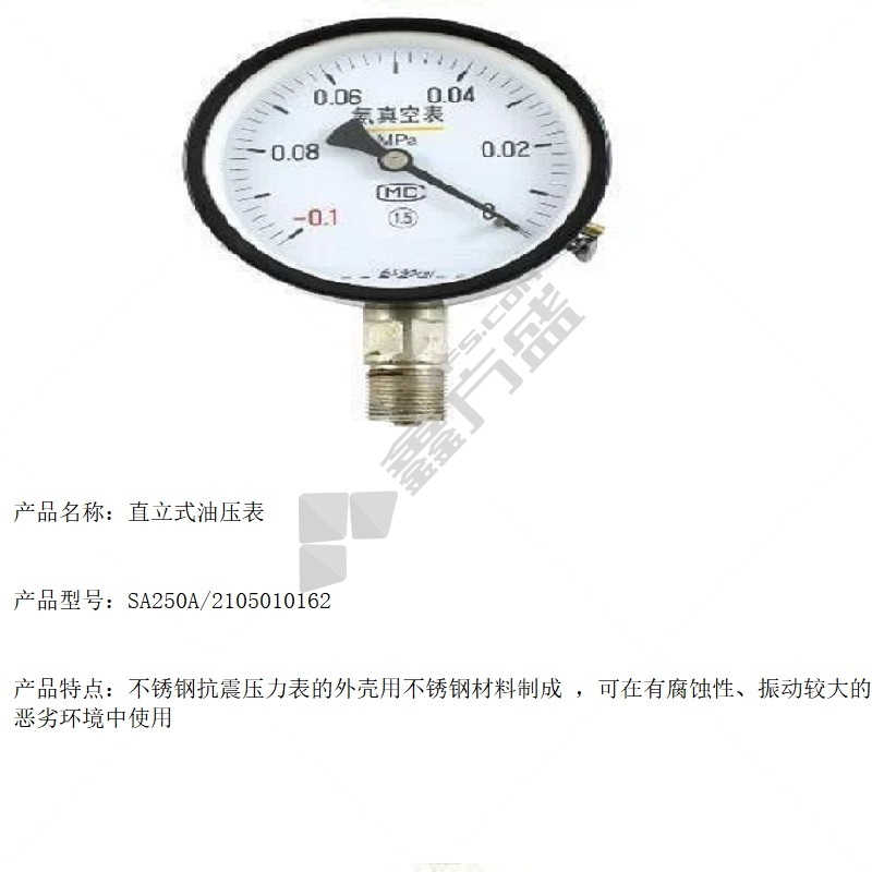 浩天瑞 直立式油压表 SA250A/2105010162