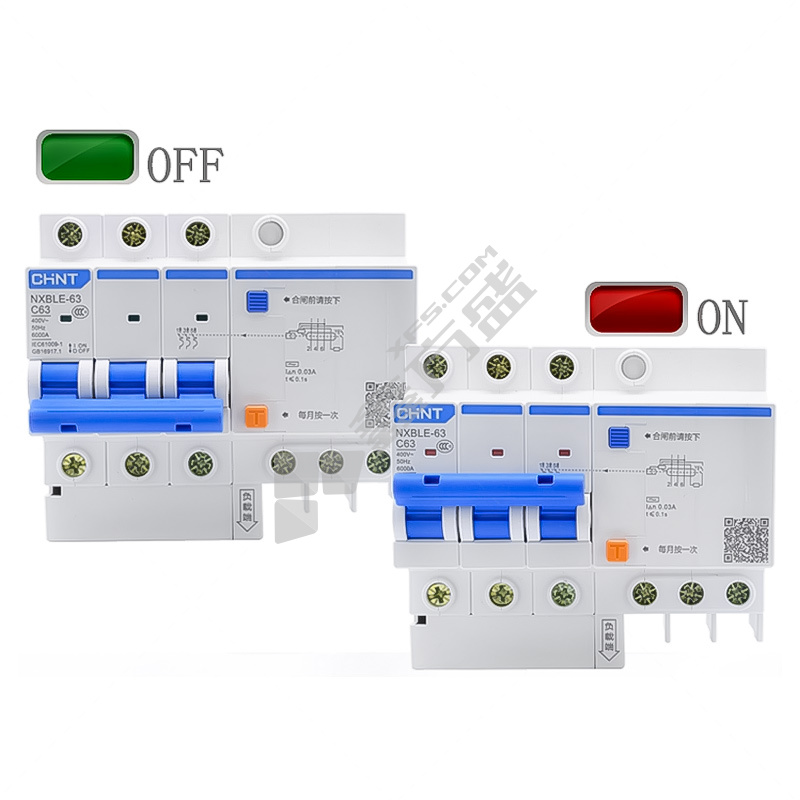 正泰 CHNT 小型漏电断路器NXBLE-63系列3P+N NXBLE-63 3P+N C40 30mA 6kA 电子式 40A 30mA 3P+N 6kA
