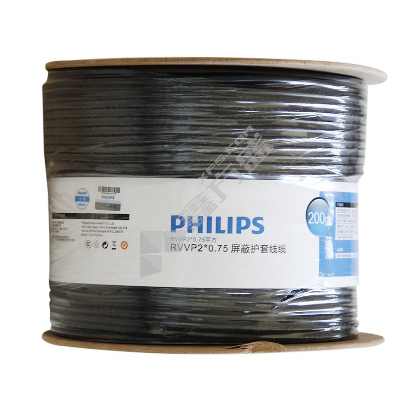 飞利浦 RVVP 200米屏蔽电缆 2*0.5平方 黑色 300/300V