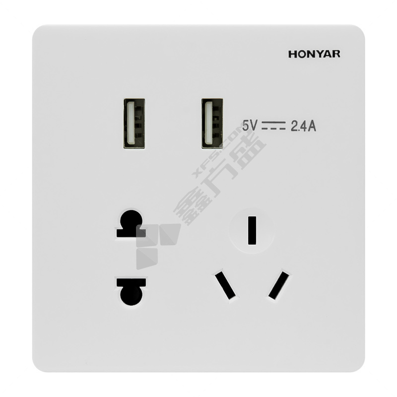 鸿雁 Q3纯悦系列 五孔插座带二位USB插座面板 Q3-86Z223A10-2USB