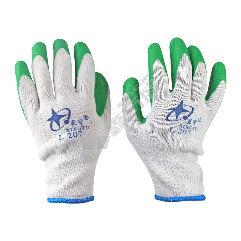 星宇 L207 粗棉纤维皱纹手套 均码 白纱绿